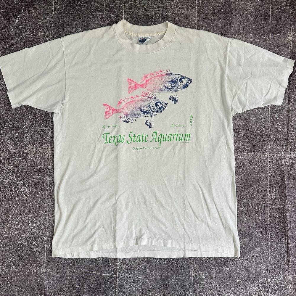 Men's Vintage 90's Hanes Texas State Aquarium Big Eye Snapper T Shirt Tee Sz XL